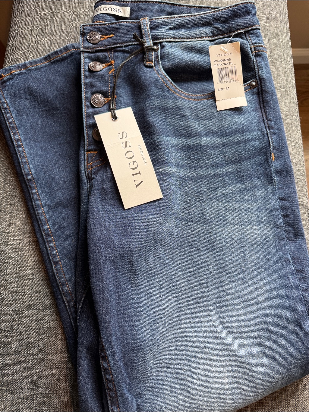 Vigoss Medium-Dark Blue Button-Fly Denim Jeans